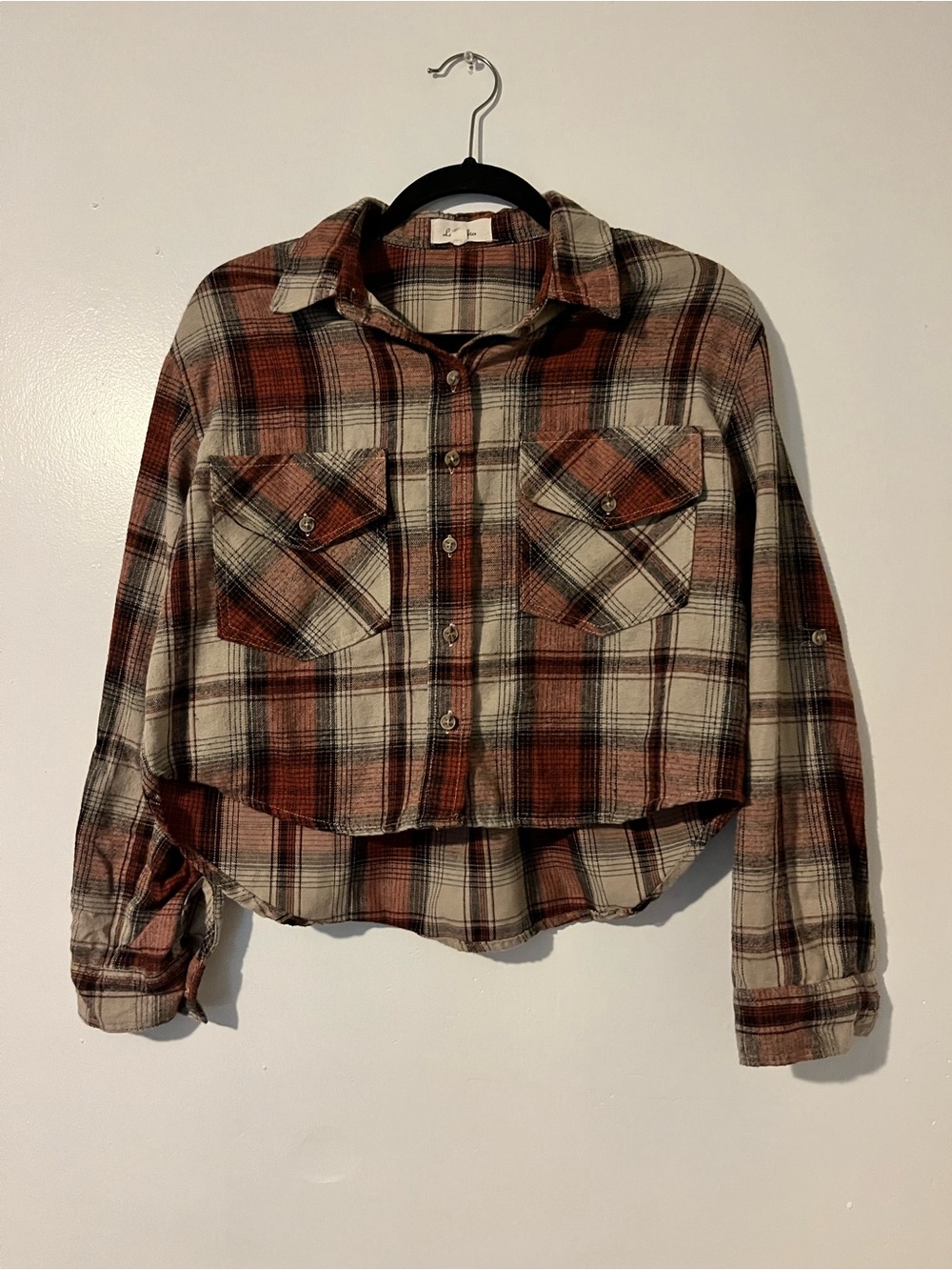 Love Notes Rust and Cream Plaid Button-Down Shirt